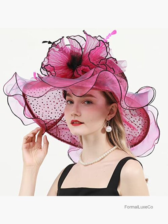 Wide Brim Feather Derby Fascinator Hat Formal Occasion Sun Visor